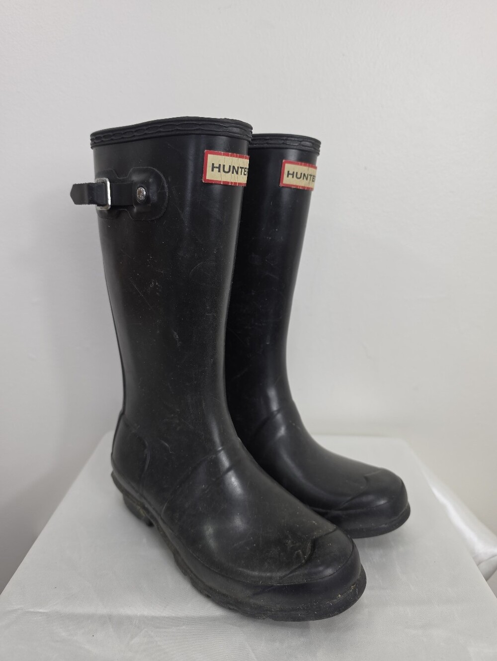 Hunter Black Original Tall Kids Rain Boots 3B 4G